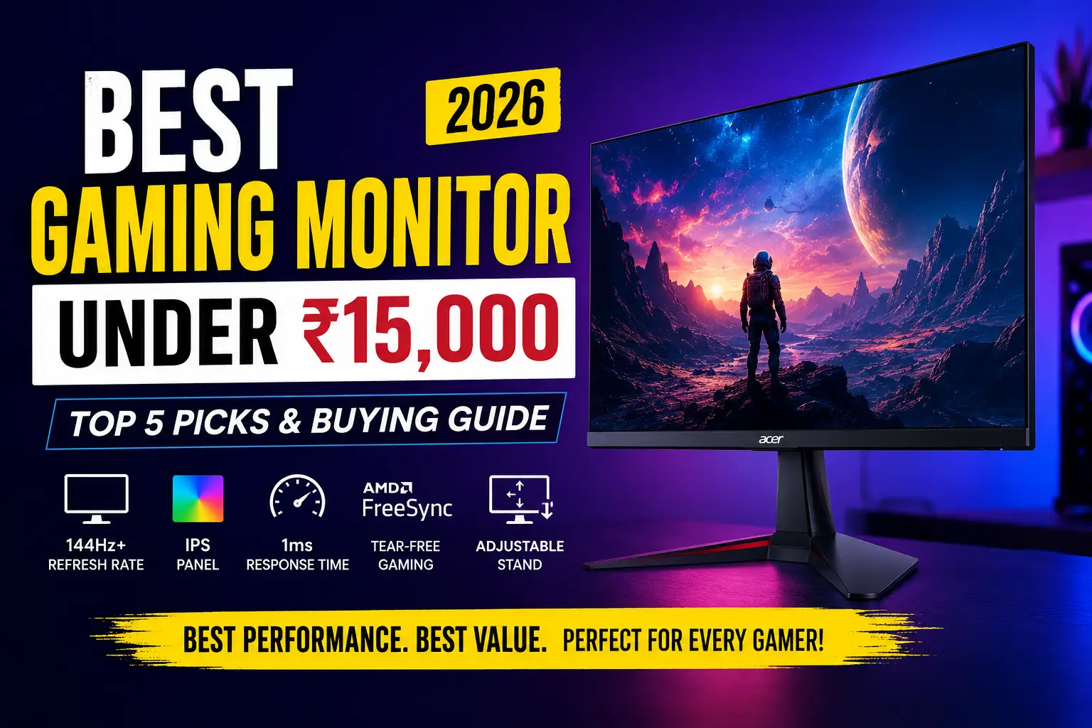 Read more about the article Best Gaming Monitor Under 15000 in India (2026) – Complete Buying Guide & Top 5 Picks